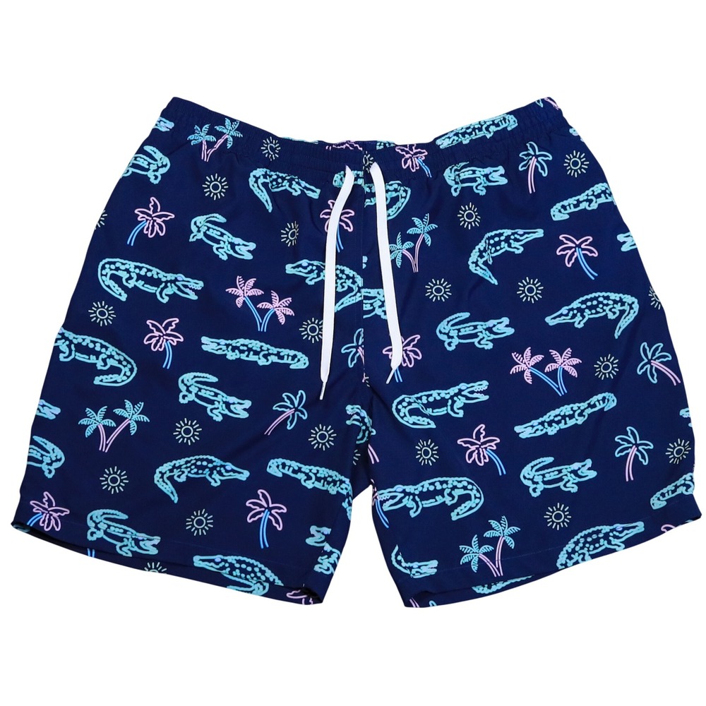 Chubbies Swim Trunks Mens XXL Navy Blue Neon‎ Alligator Palm Tree 7 Inch Inseam